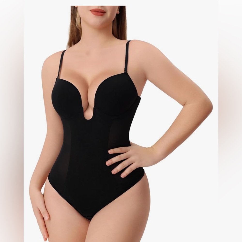 NEW Black Thong Shapewear Tummy Control Low Back U Plunge Backless M